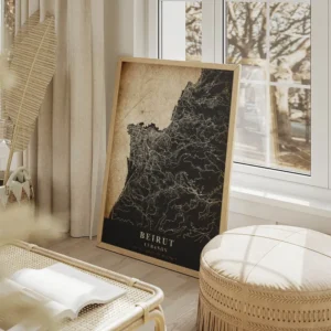 poster carte beirut vintage salon beige.webp