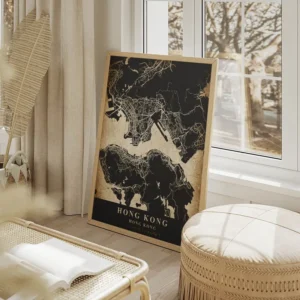 poster carte hong kong vintage salon beige.webp