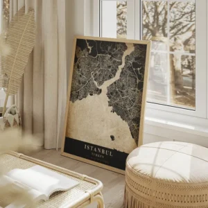 poster carte istanbul vintage salon beige.webp