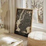 poster carte new york vintage salon beige.webp