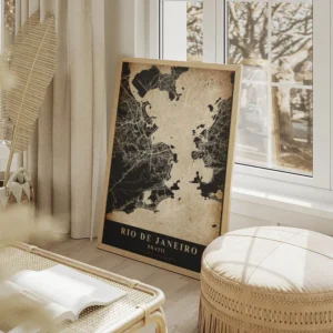 poster carte rio de janeiro vintage salon beige.webp