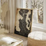 poster carte seattle vintage salon beige.webp
