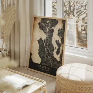 poster carte seattle vintage salon beige.webp