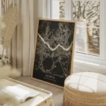poster carte seoul vintage salon beige.webp