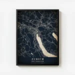poster carte zurich vintage avec cadre.webp
