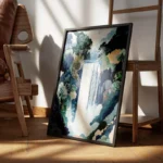 poster cascade aquatique avec paysages colores encadre.webp