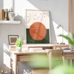 poster cercle orange et oiseaux bureau.webp