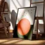 poster cercle orange et oiseaux encadre.webp