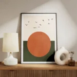 poster cercle orange et oiseaux meuble.webp