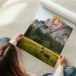 poster cerfs marron montagne en rouleau.webp