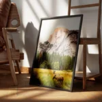 poster cerfs marron montagne encadre.webp