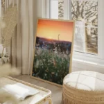 poster champs de fleurs blanches salon beige.webp