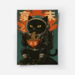 poster chat astronaute mangeant des nouilles.webp