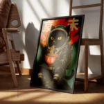 poster chat astronaute mangeant des nouilles encadre.webp