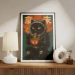 poster chat astronaute mangeant des nouilles meuble.webp