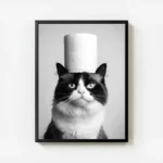 poster chat avec chapeau en papier avec cadre.webp