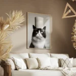 poster chat avec chapeau en papier salon.webp