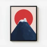 poster chat blanc sur sommet montagne avec cadre.webp