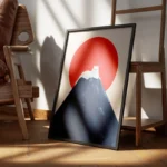 poster chat blanc sur sommet montagne encadre.webp