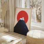 poster chat blanc sur sommet montagne salon beige.webp
