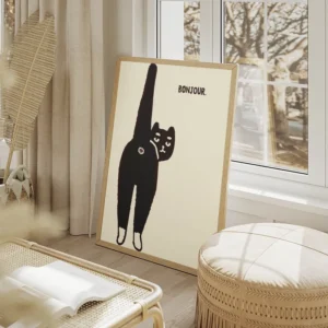 poster chat bonjour salon beige.webp