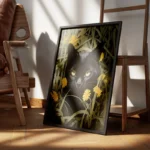 poster chat noir aux yeux jaunes encadre.webp