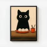 poster chat noir avec boulettes avec cadre.webp