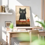 poster chat noir avec boulettes bureau.webp
