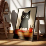 poster chat noir avec boulettes encadre.webp