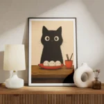 poster chat noir avec boulettes meuble.webp