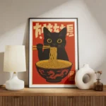 poster chat noir avec nouilles meuble.webp