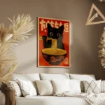 poster chat noir avec nouilles salon.webp