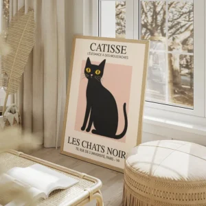 poster chat noir catisse elegant salon beige.webp