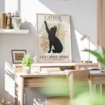 poster chat noir decoratif bureau.webp