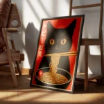 poster chat noir et nouilles encadre.webp