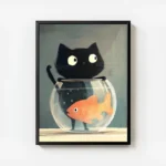 poster chat noir et poisson orange avec cadre.webp