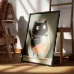 poster chat noir et poisson orange encadre.webp