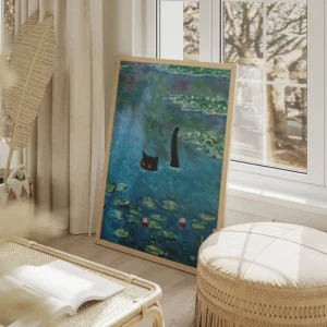 poster chat noir lac salon beige.webp