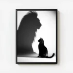 poster chat noir silhouette lion avec cadre.webp