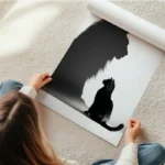 poster chat noir silhouette lion en rouleau.webp
