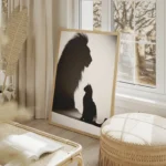 poster chat noir silhouette lion salon beige.webp