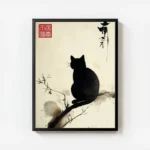 poster chat silhouette japonais avec cadre.webp