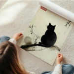 poster chat silhouette japonais en rouleau.webp