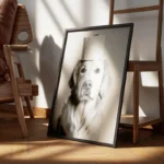 poster chien avec rouleau de papier toilette encadre.webp