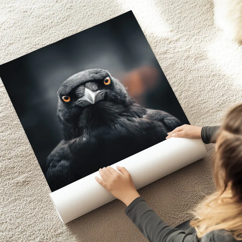 poster corbeau hyperrealiste au sol.webp