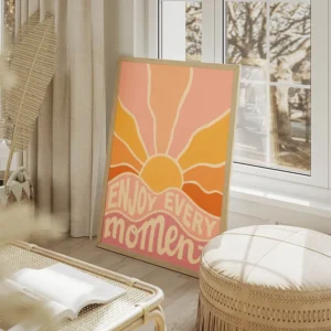 poster coucher de soleil artistique salon beige.webp