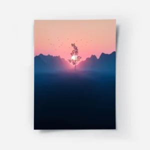 poster coucher de soleil avec arbre solitaire.webp