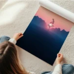 poster coucher de soleil avec arbre solitaire en rouleau.webp