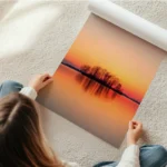 poster coucher de soleil avec arbres en rouleau.webp