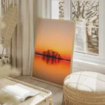 poster coucher de soleil avec arbres salon beige.webp